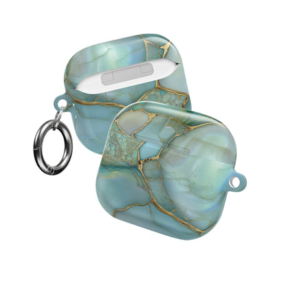 Teal marble AirPod case, side view