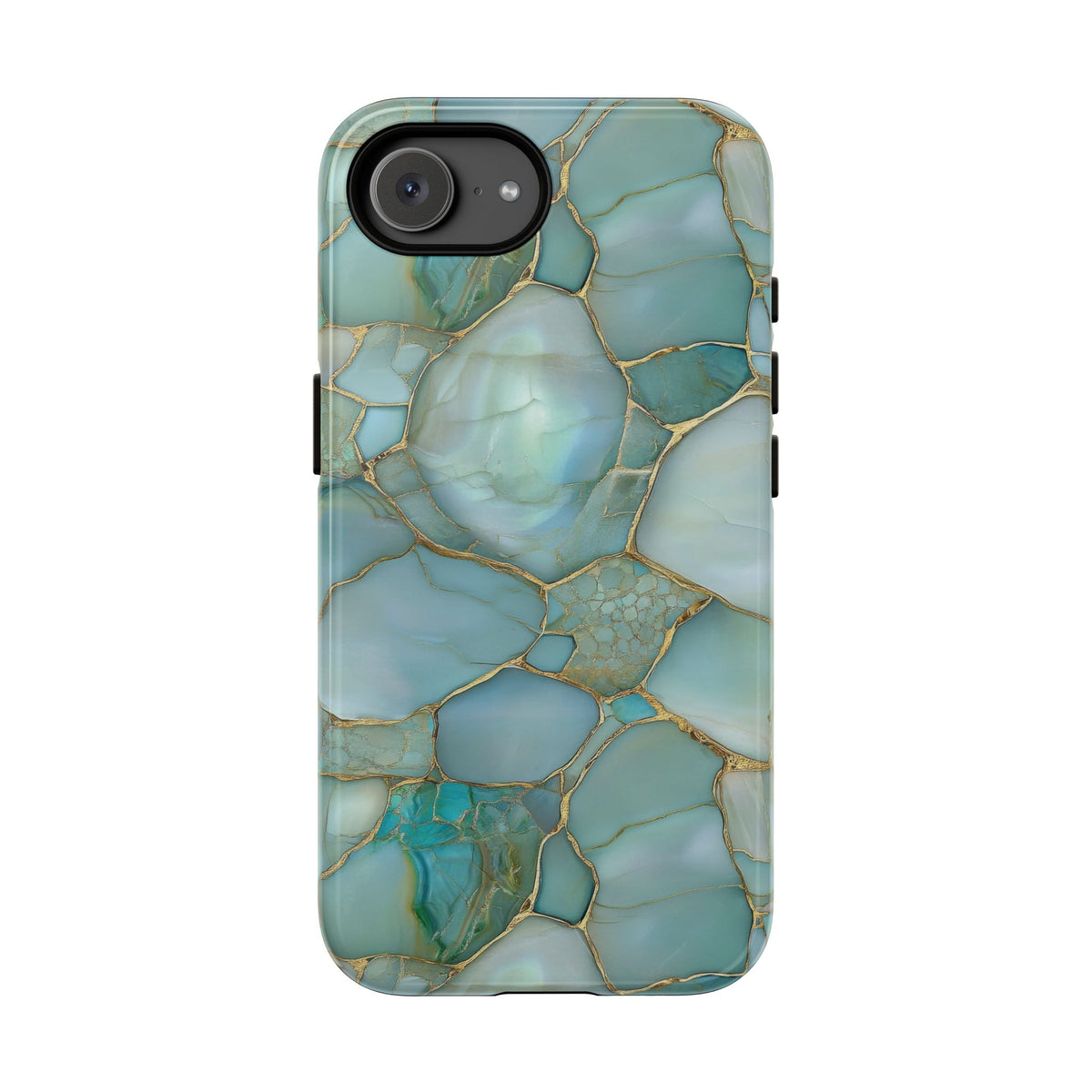 Teal marble tough phone case on a neutral background