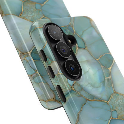 Teal marble tough phone case with camera cutout