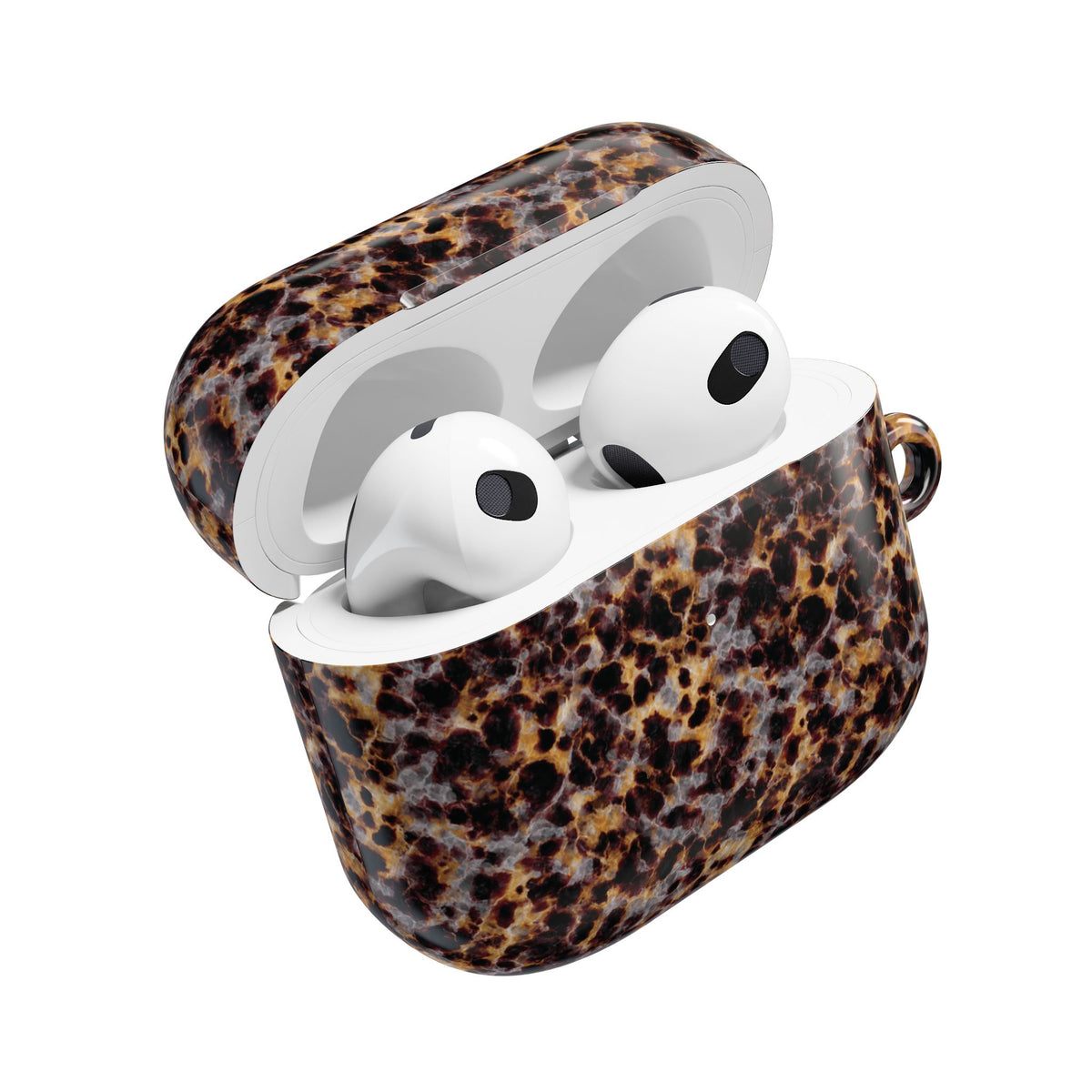 Tortoiseshell AirPod case with the lid open