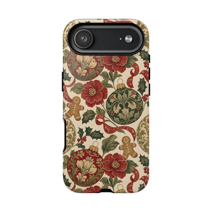 Vintage Christmas tough phone case with gingerbread print, close-up detail