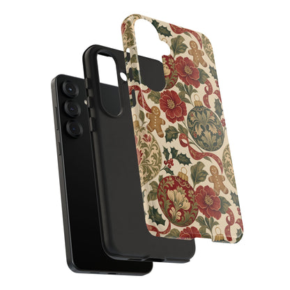 Gingerbread and holly Christmas tough phone case, lifestyle view