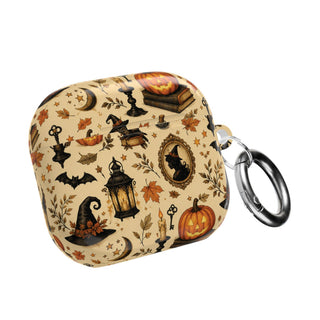Vintage Halloween AirPod case with pumpkins and a black cat