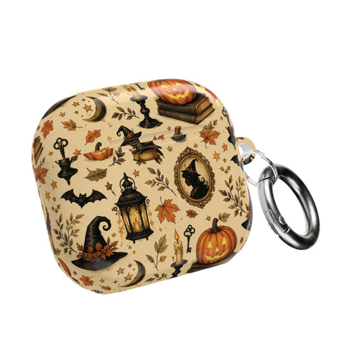 Vintage Halloween AirPod case with pumpkins and a black cat