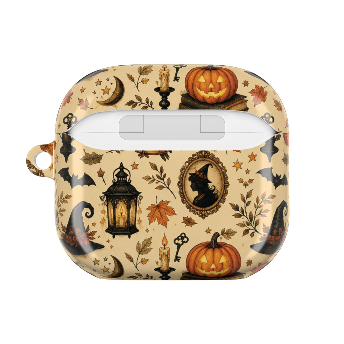 Vintage Halloween AirPod case with the lid open