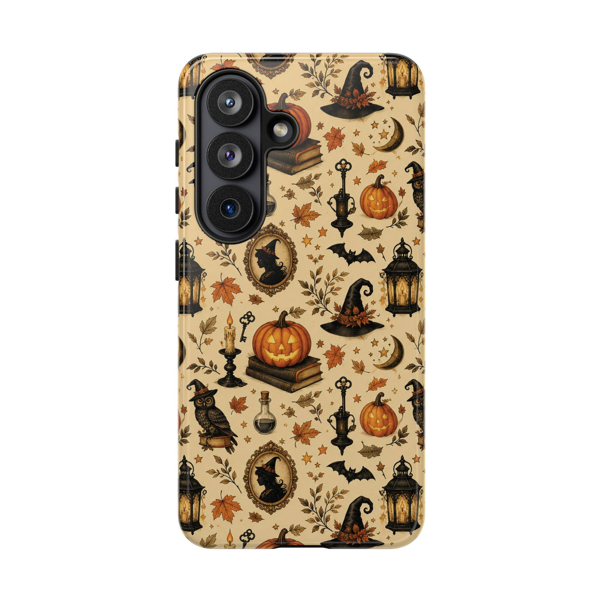Vintage Halloween tough phone case showing the raised dual-layer edge