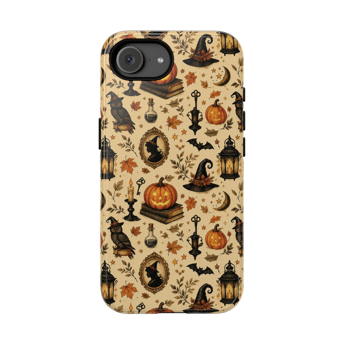 Vintage Halloween tough phone case with black cat cameo print