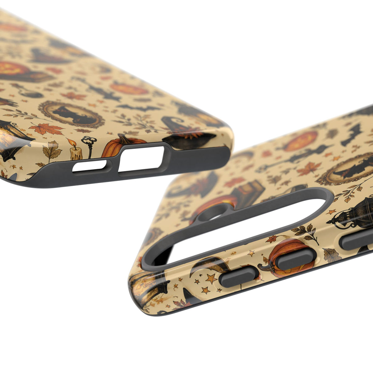 Vintage Halloween tough phone case with crow and candlestick print detail