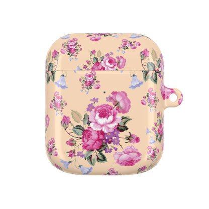 Vintage rose print AirPod case in pink and peach