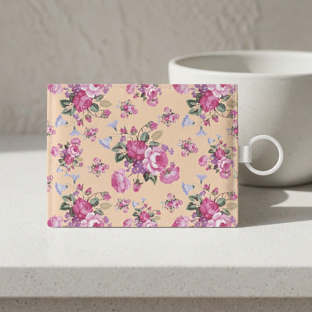 Vintage rose pattern card holder wallet, back view