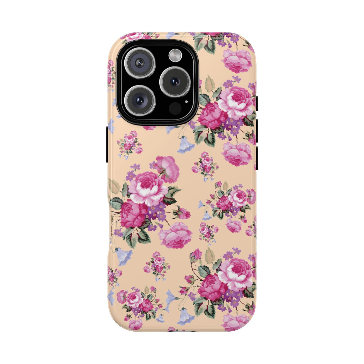 Vintage rose print tough phone case in pink and peach