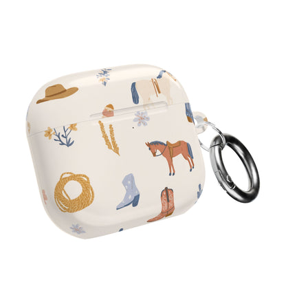 Western cowgirl AirPod case with horses, boots and cacti on cream