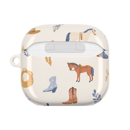 Cream western AirPod case with horses and cacti, side view
