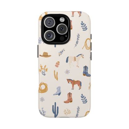 Dual-layer western phone case with dusty blue florals and mustard wildflowers