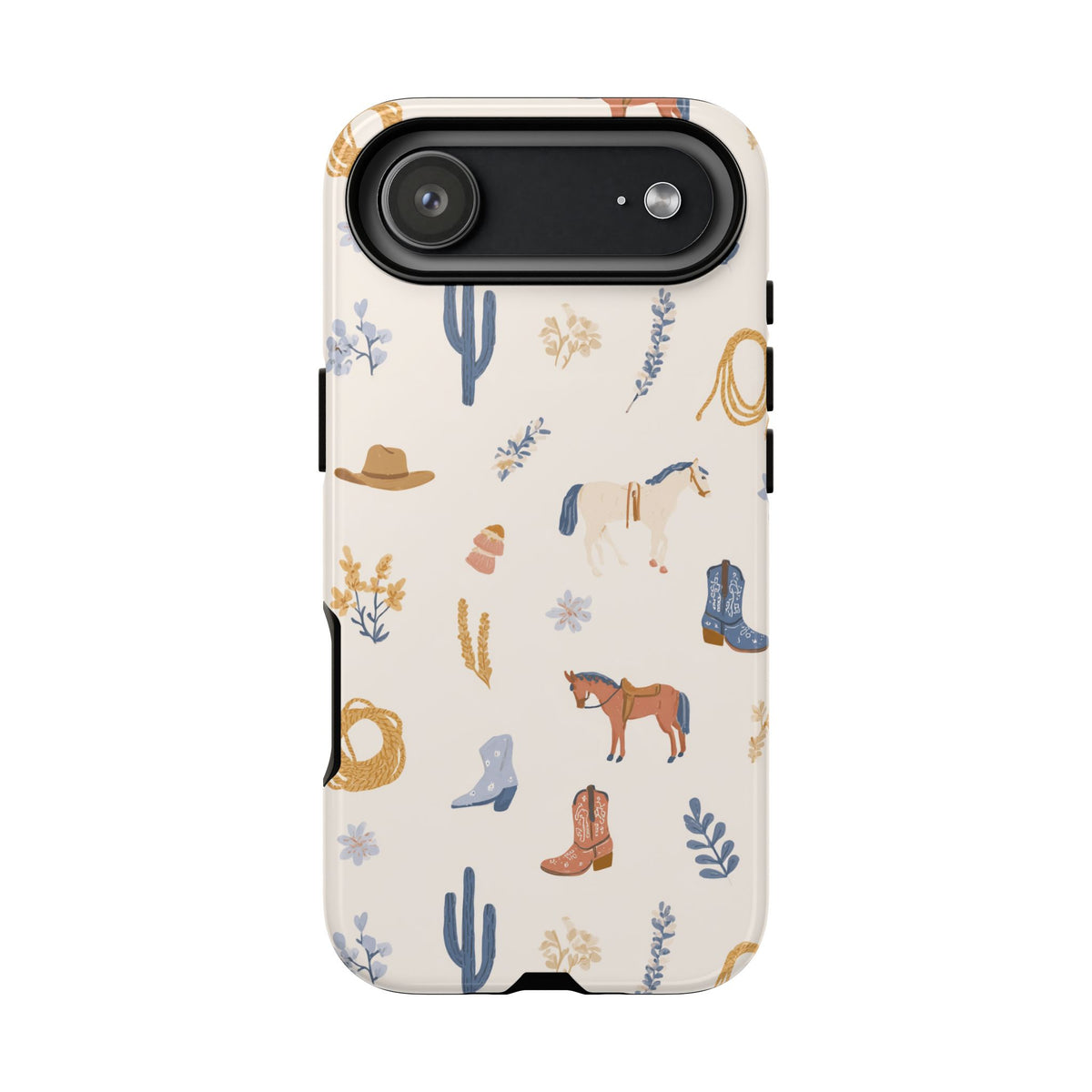 Boho western phone case with horses and lassos on warm cream