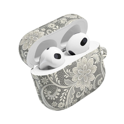 White lace print AirPod case, side view