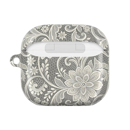White lace print AirPod case, detail view