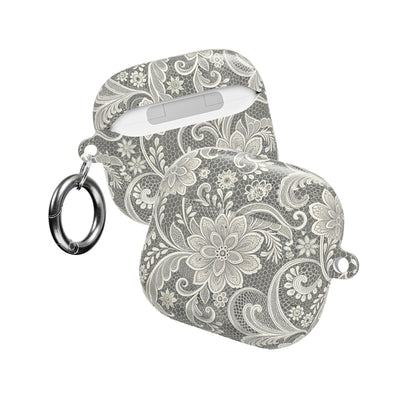 White lace print AirPod case, lifestyle view