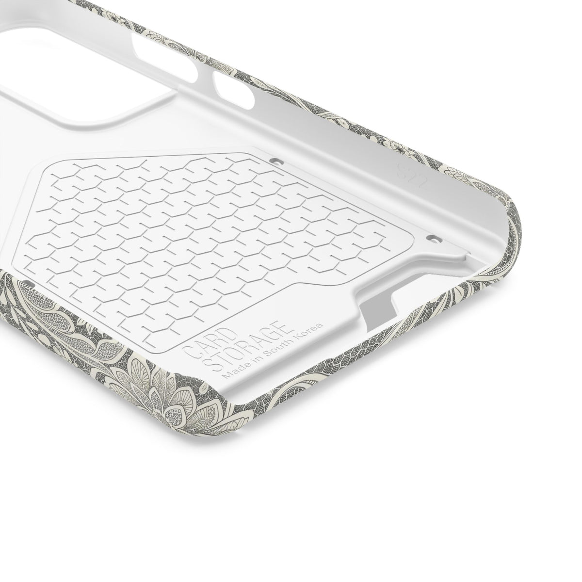White lace print card holder phone case for iPhone and Samsung Galaxy
