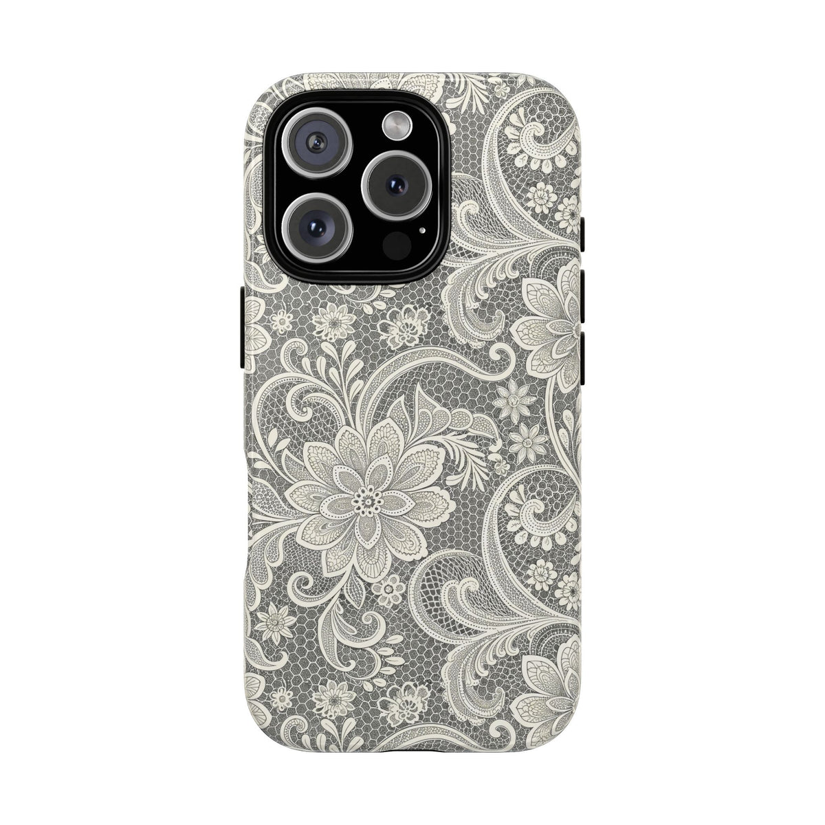 White floral lace print tough phone case, side view