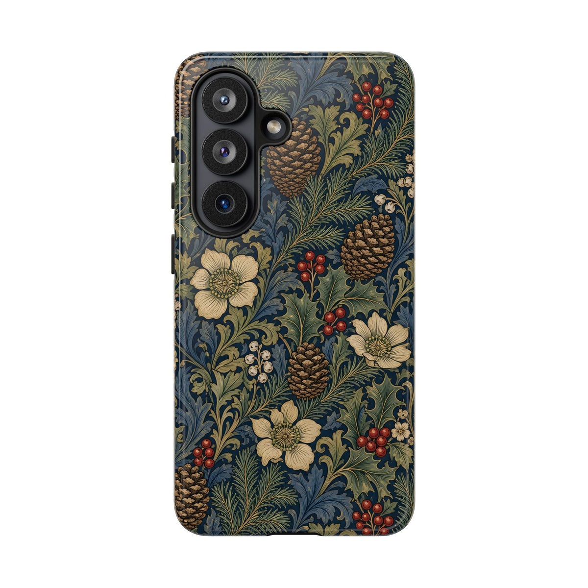 Winter botanical tough phone case held in hand