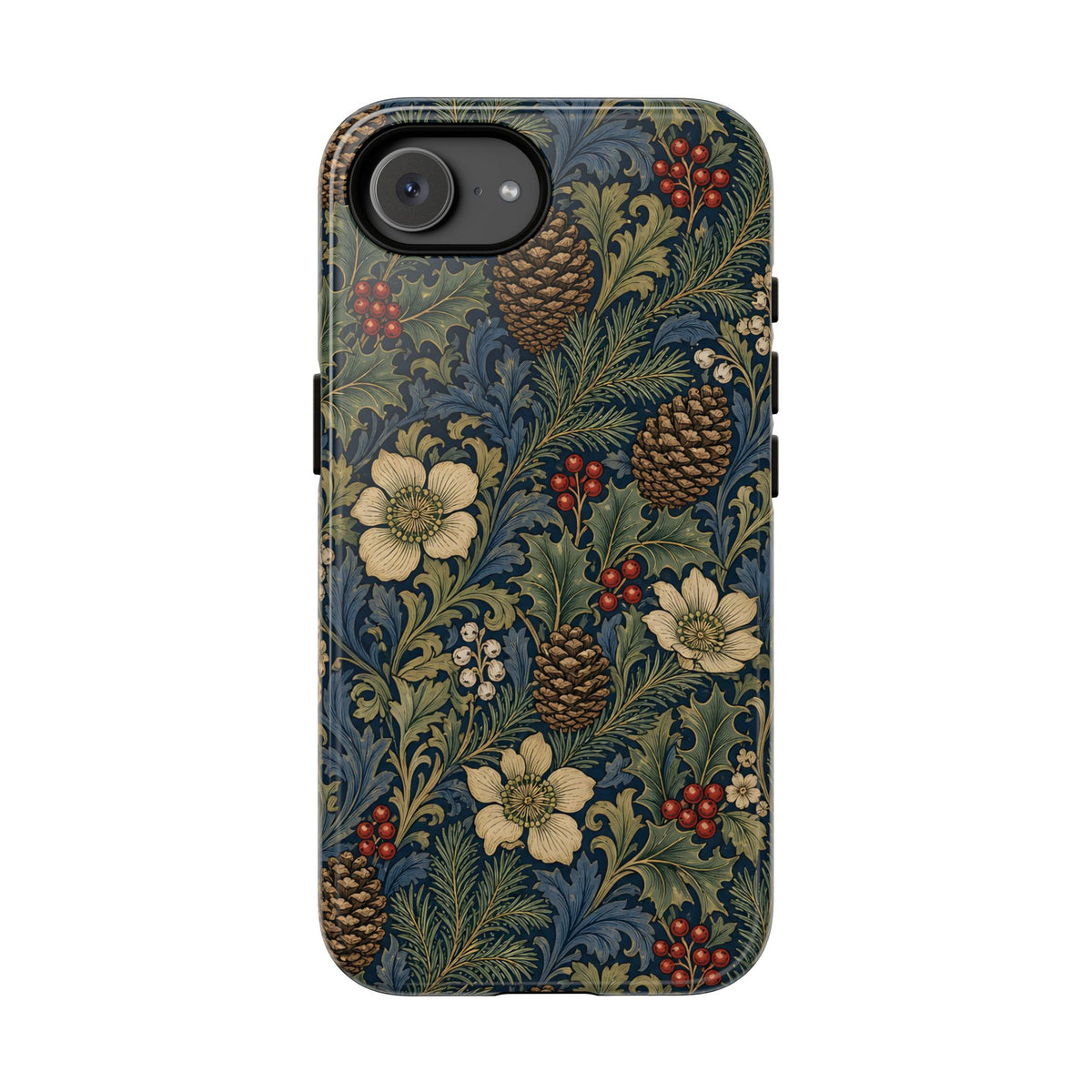 Winter botanical tough phone case, corner detail