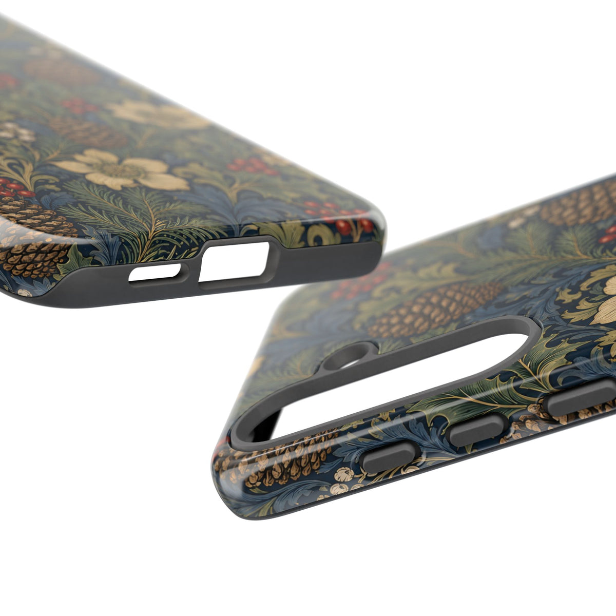 Navy floral winter tough phone case on iPhone