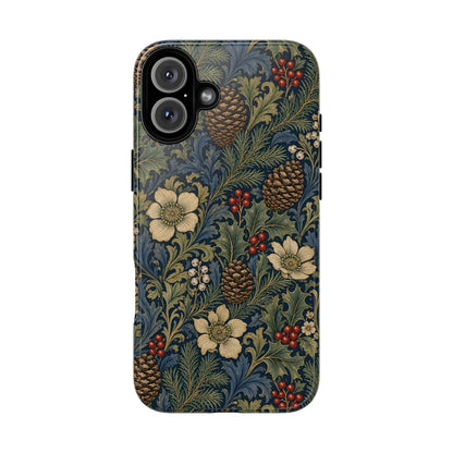 Winter botanical tough phone case with Christmas roses and fir sprigs